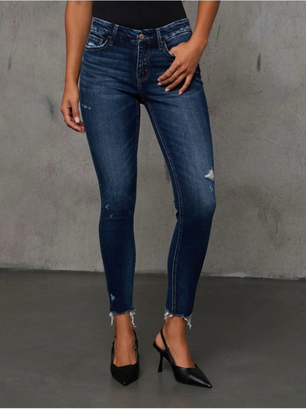 Flying Monkey Dark Blue Mid Rise Distressed Skinny Jeans- Jaylen